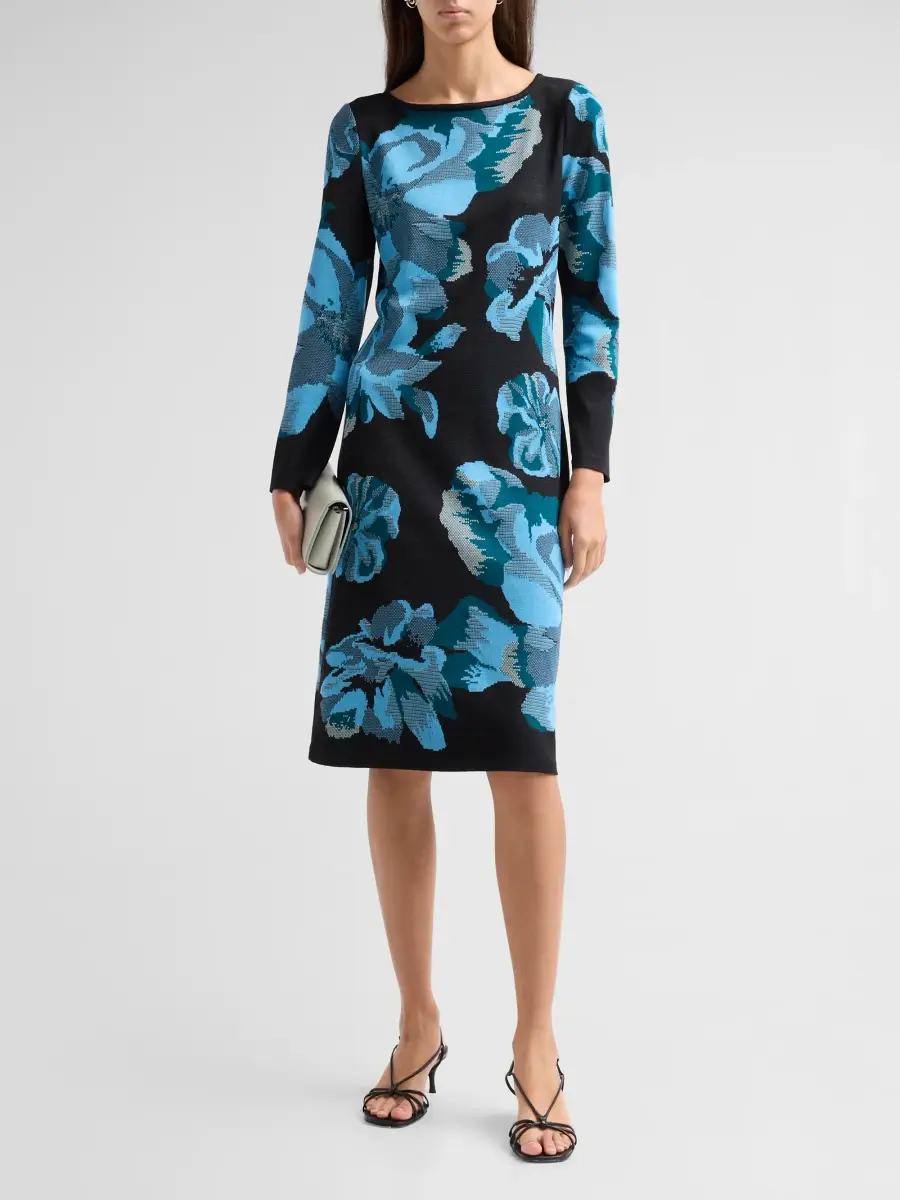 Ming Wang Women's Petite Floral Jacquard Knit Knee-Length Dress | Thumbnail 2