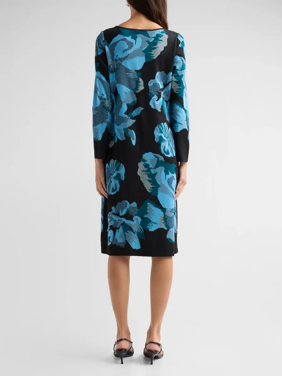 Ming Wang Women's Petite Floral Jacquard Knit Knee-Length Dress | Thumbnail 3