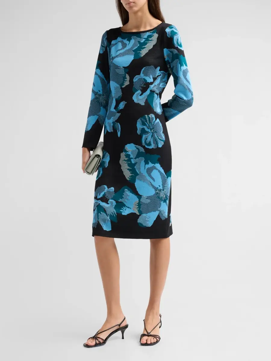 Ming Wang Women's Petite Floral Jacquard Knit Knee-Length Dress | Thumbnail 4