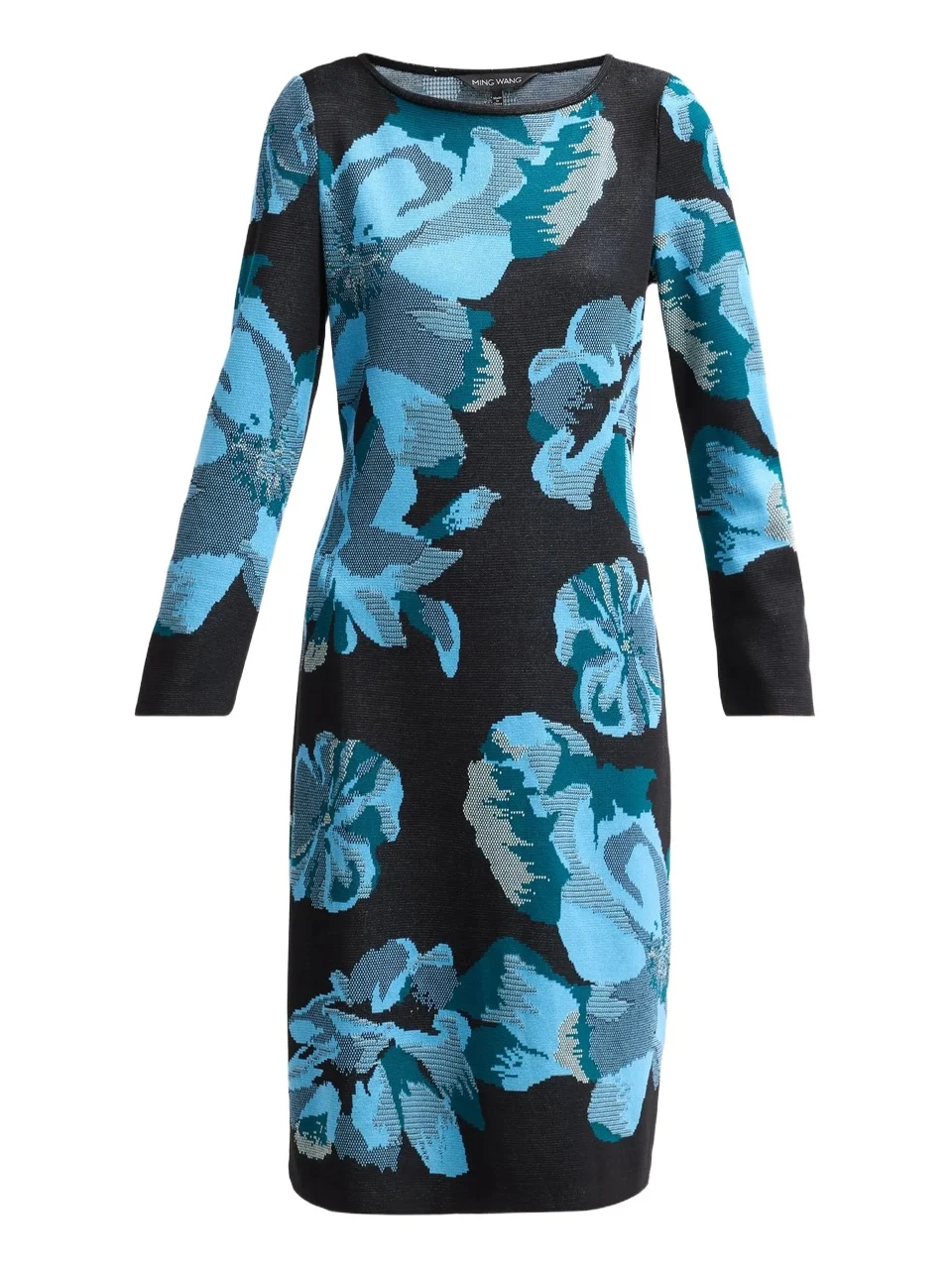 Ming Wang Women's Petite Floral Jacquard Knit Knee-Length Dress