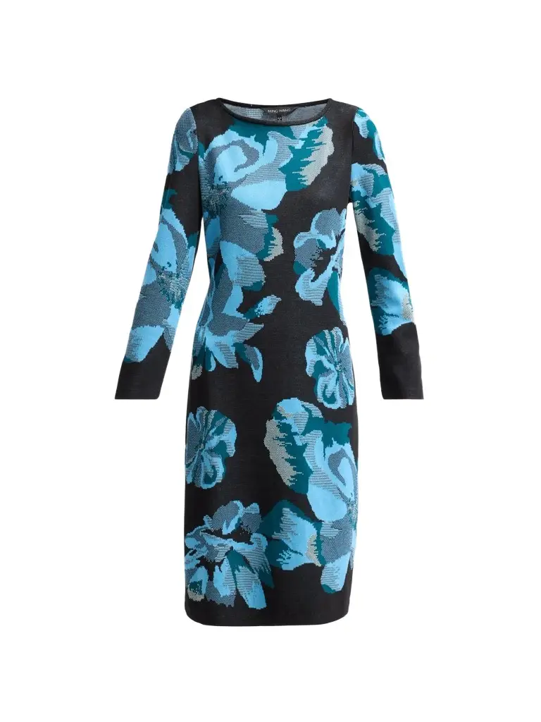 Women's Petite Floral Jacquard Knit Knee-Length Dress Women's Petite Floral Jacquard Knit Knee-Length Dress