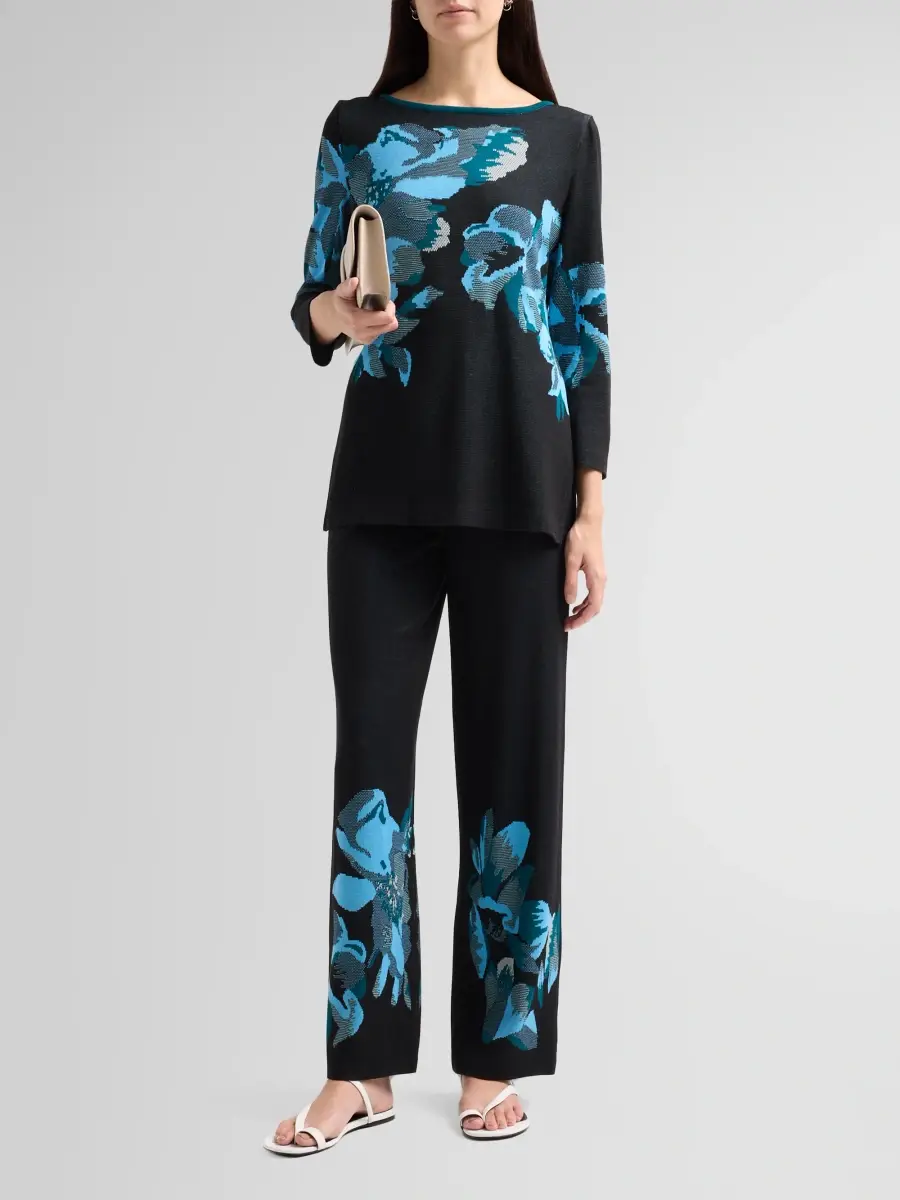 Ming Wang Women's Petite Floral Jacquard Straight-Leg Pants | Thumbnail 2 Ming Wang Women's Petite Floral Jacquard Straight-Leg Pants | Thumbnail 2