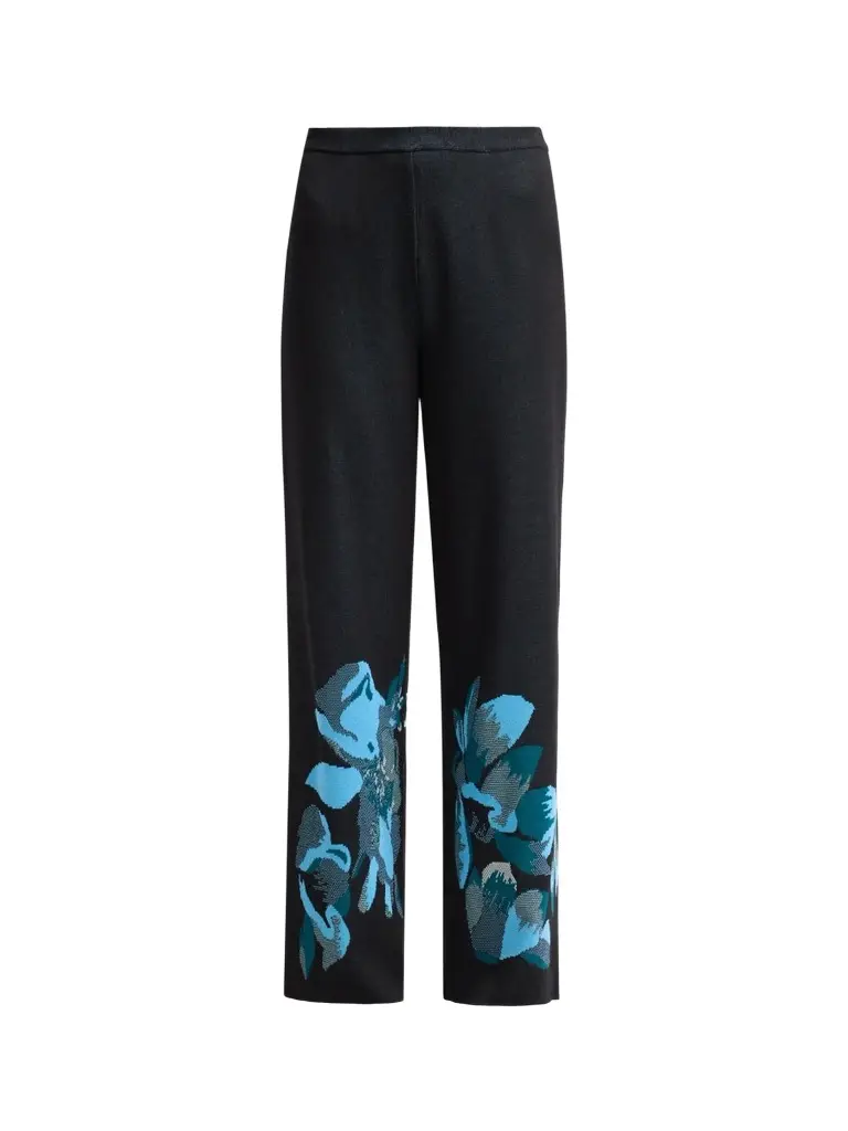 Ming Wang Women's Petite Floral Jacquard Straight-Leg Pants