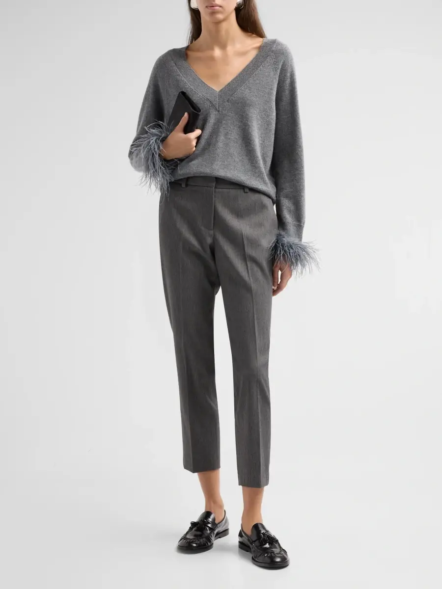 Milly Women's Wool-Cashmere Feather-Cuff Sweater | Thumbnail 2 Milly Women's Wool-Cashmere Feather-Cuff Sweater | Thumbnail 2