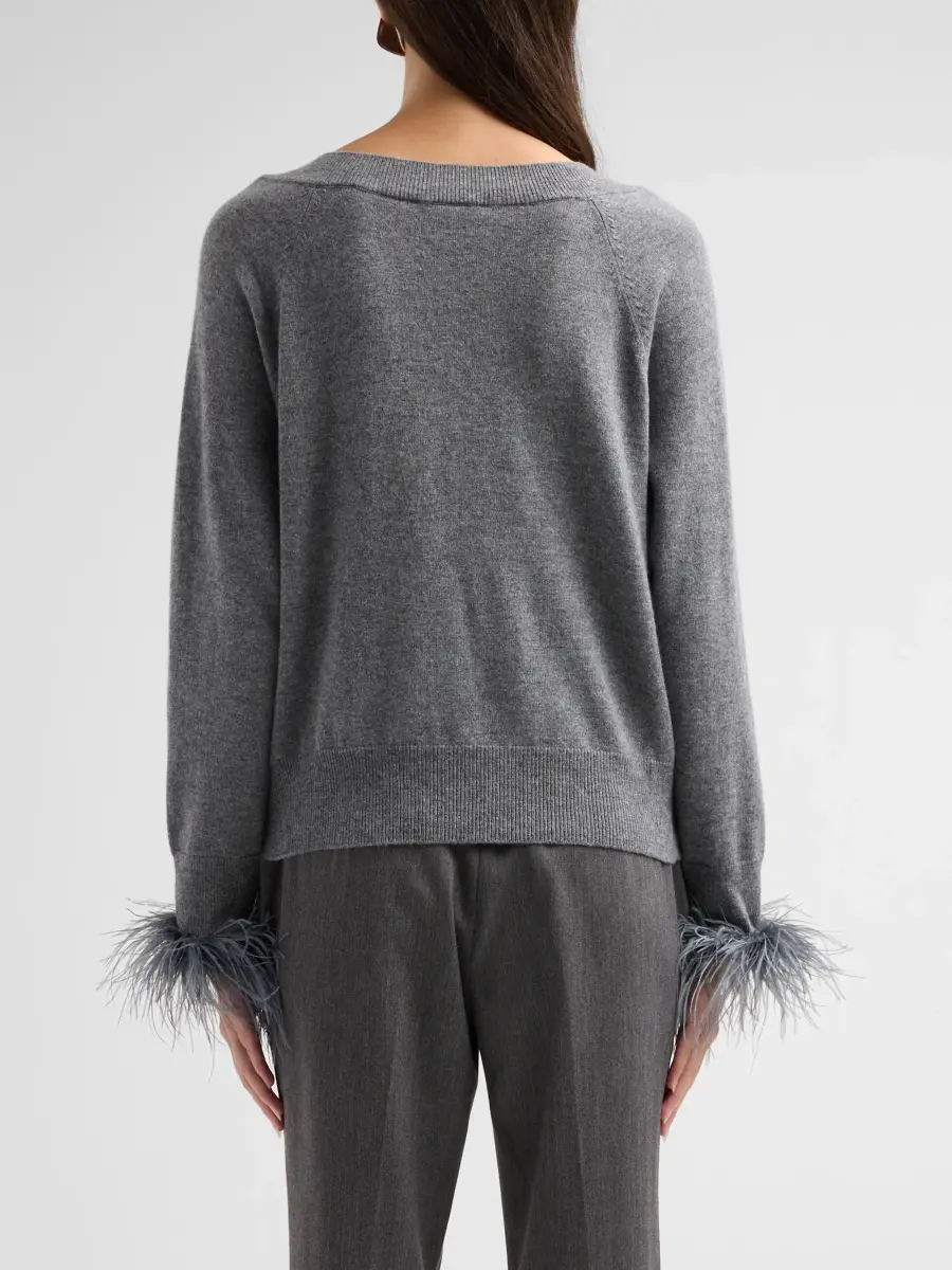 Milly Women's Wool-Cashmere Feather-Cuff Sweater | Thumbnail 3 Milly Women's Wool-Cashmere Feather-Cuff Sweater | Thumbnail 3