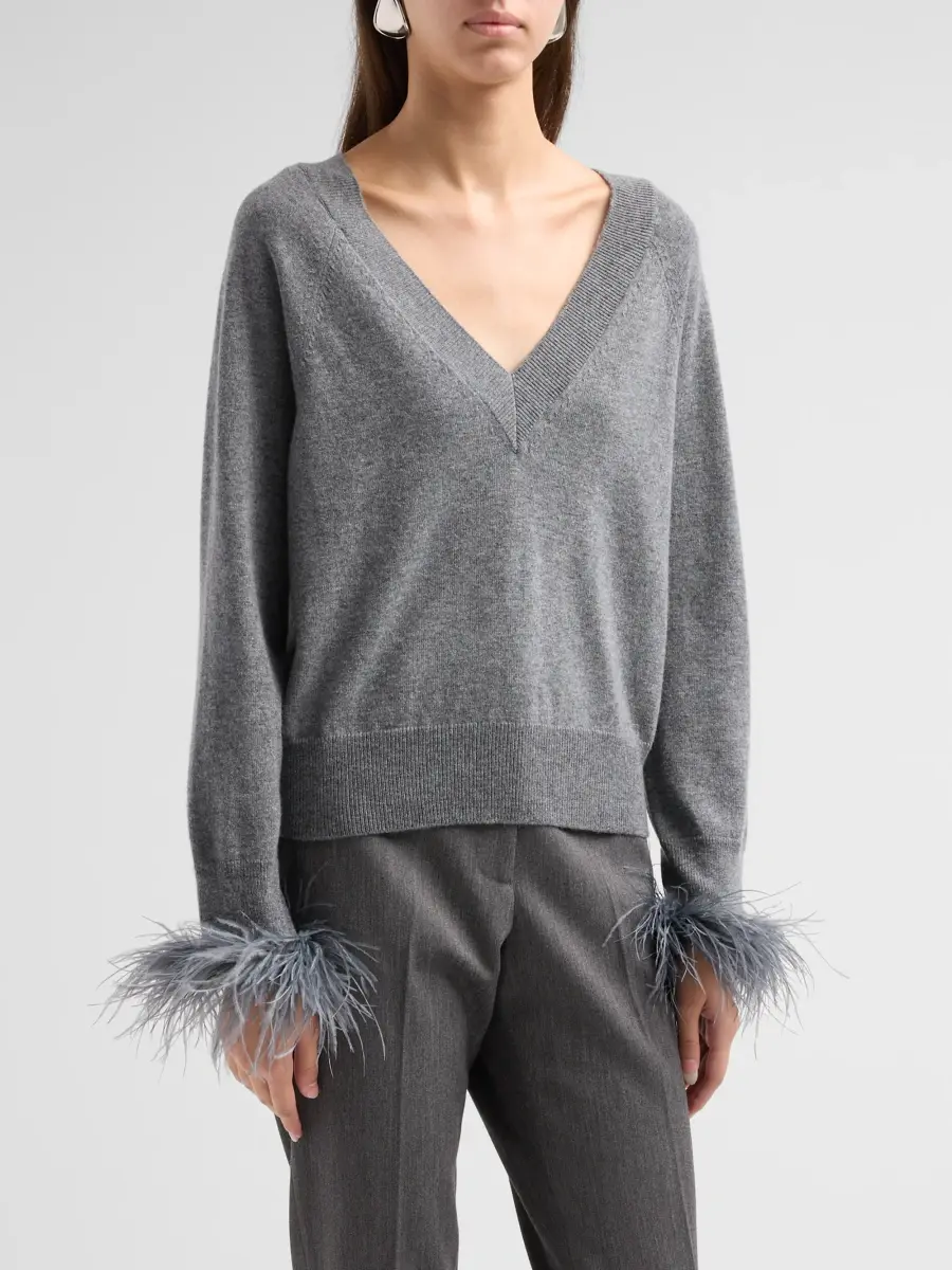 Milly Women's Wool-Cashmere Feather-Cuff Sweater | Thumbnail 4 Milly Women's Wool-Cashmere Feather-Cuff Sweater | Thumbnail 4