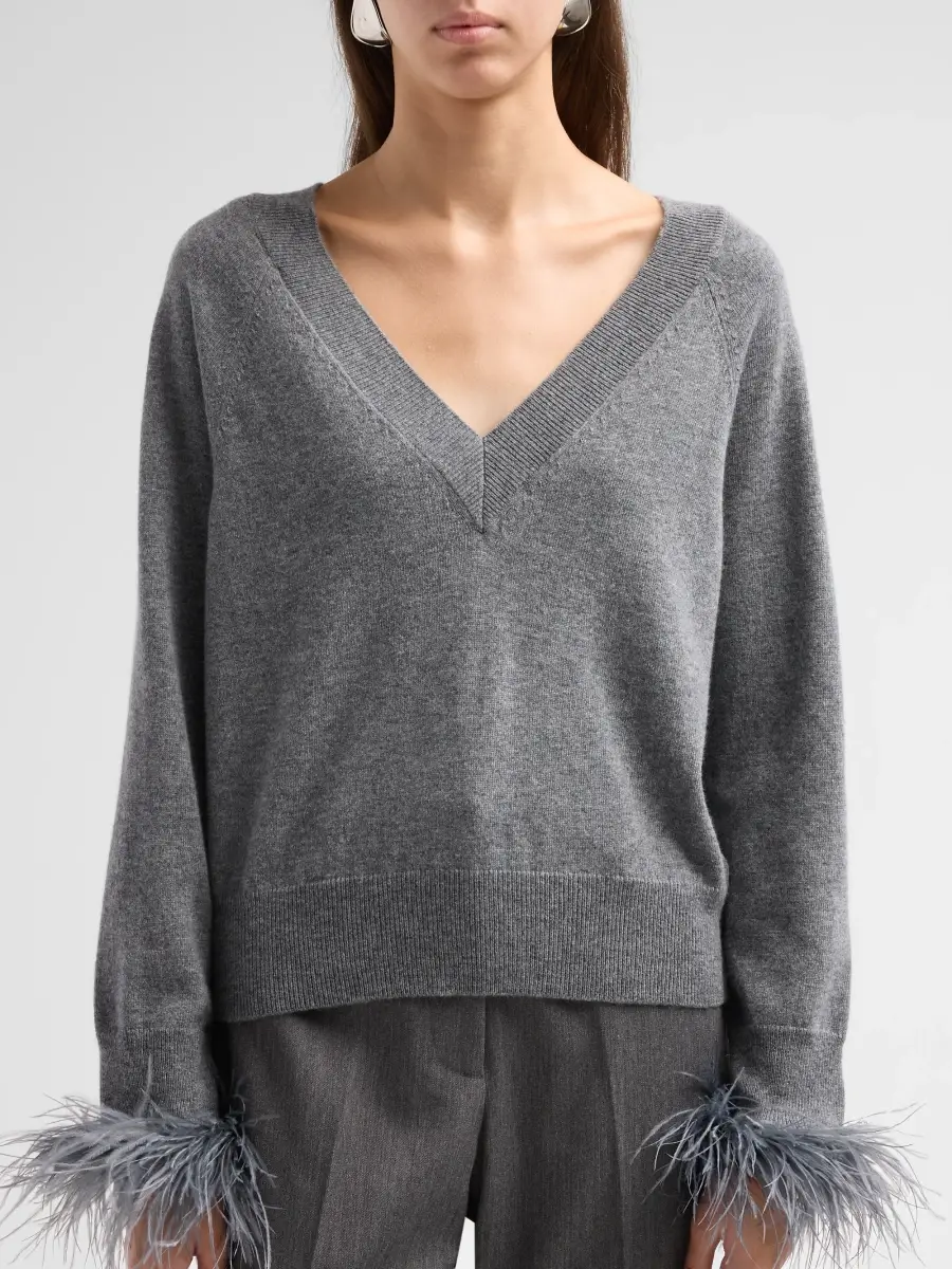 Milly Women's Wool-Cashmere Feather-Cuff Sweater | Thumbnail 5 Milly Women's Wool-Cashmere Feather-Cuff Sweater | Thumbnail 5