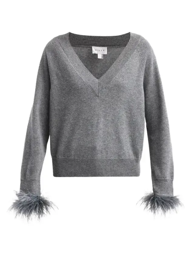 Milly Women's Wool-Cashmere Feather-Cuff Sweater