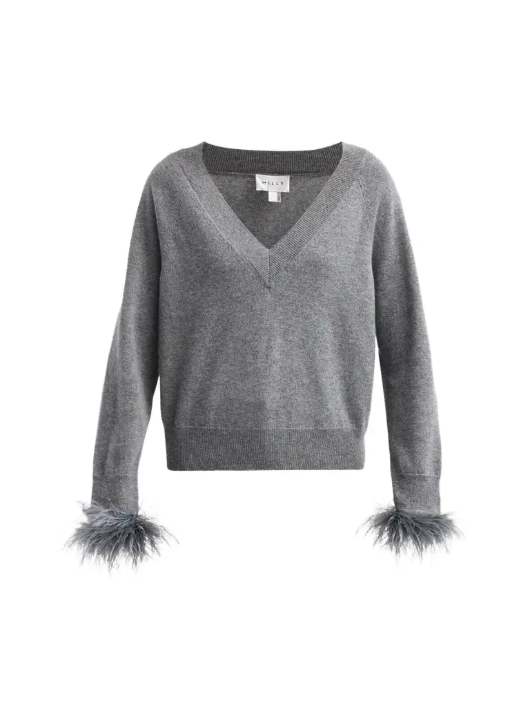 Milly Women's Wool-Cashmere Feather-Cuff Sweater