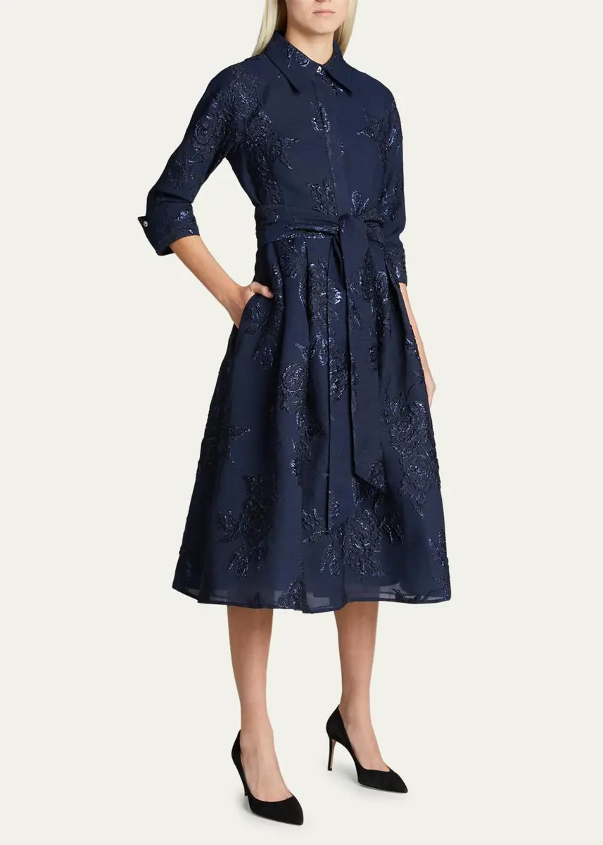 Rickie Freeman for Teri Jon Metallic Jacquard Belted Shirtdress | Thumbnail 4 Rickie Freeman for Teri Jon Metallic Jacquard Belted Shirtdress | Thumbnail 4