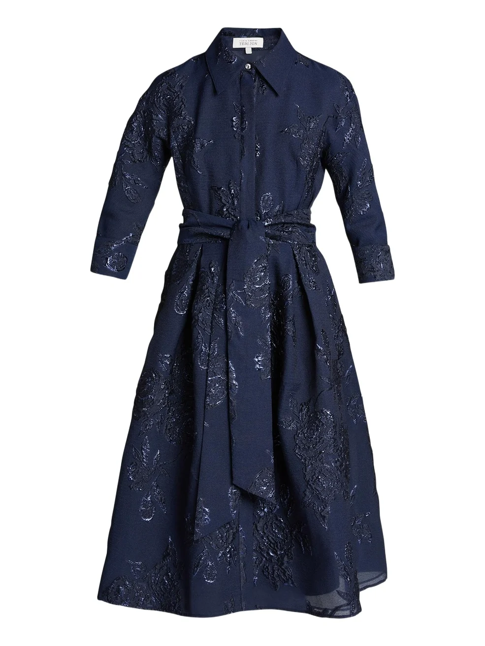 Metallic Jacquard Belted Shirtdress Metallic Jacquard Belted Shirtdress
