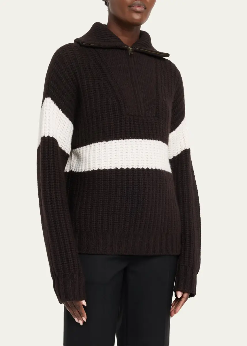 Lisa Yang Mavis Stripe Cashmere Rib Quarter-Zip Sweater | Thumbnail 4