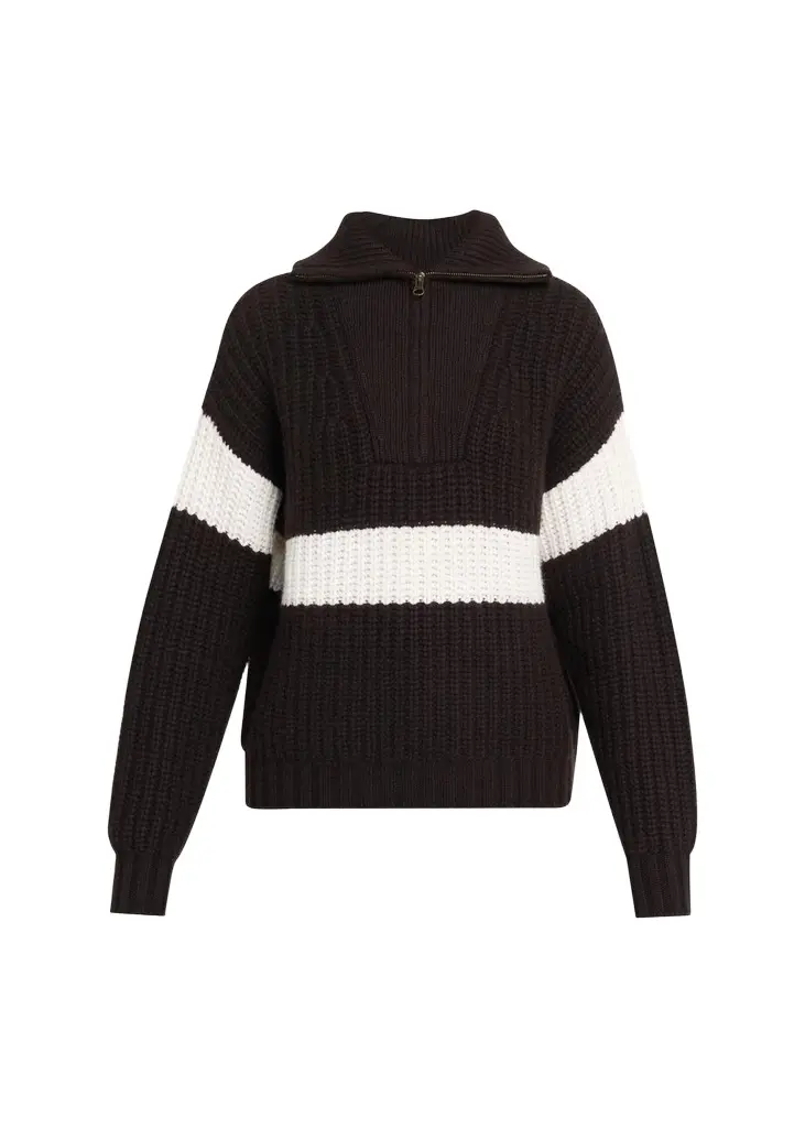 Mavis Stripe Cashmere Rib Quarter-Zip Sweater Mavis Stripe Cashmere Rib Quarter-Zip Sweater