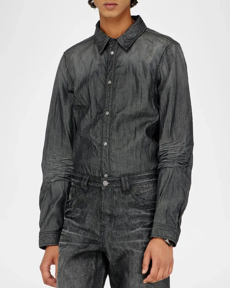 Diesel Men's Synar Washed Denim Button-Front Shirt | Thumbnail 4 Diesel Men's Synar Washed Denim Button-Front Shirt | Thumbnail 4