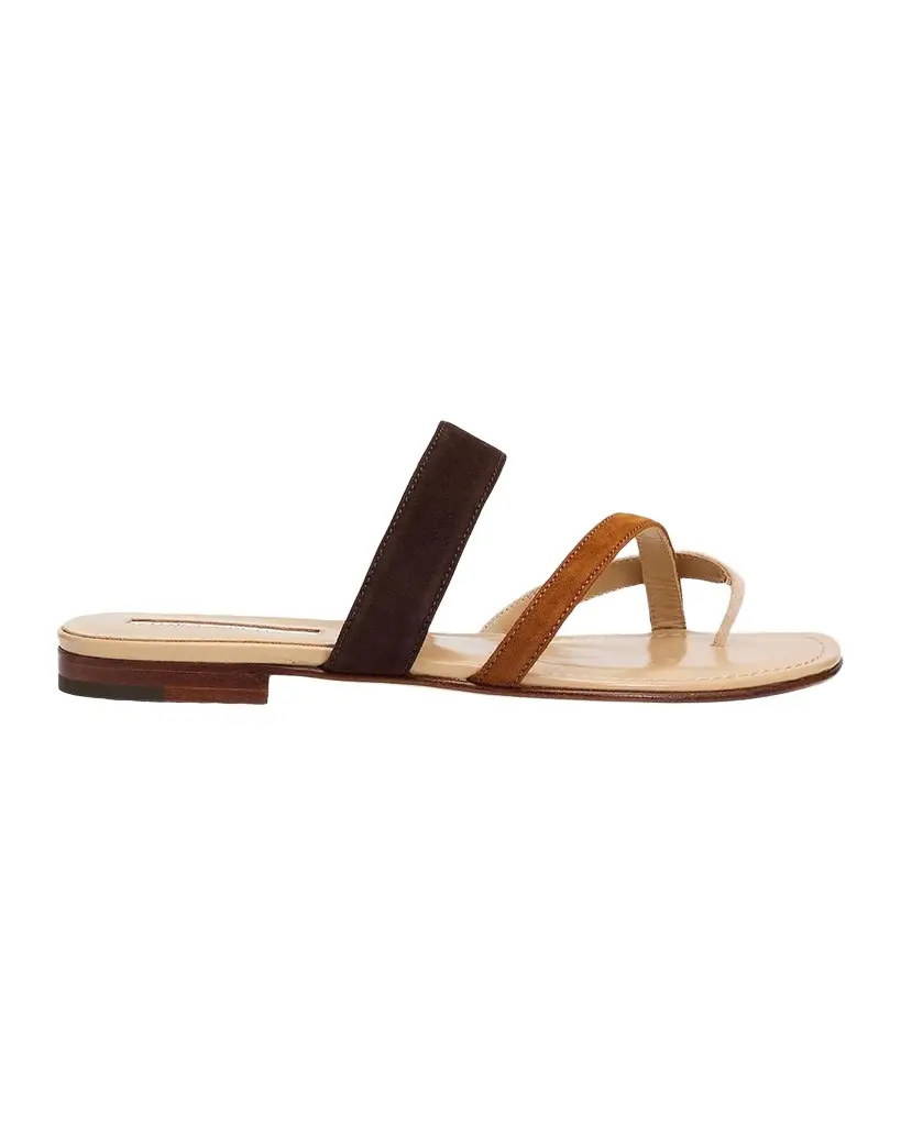 Manolo Blahnik Susa Suede Crisscross Flat Sandals