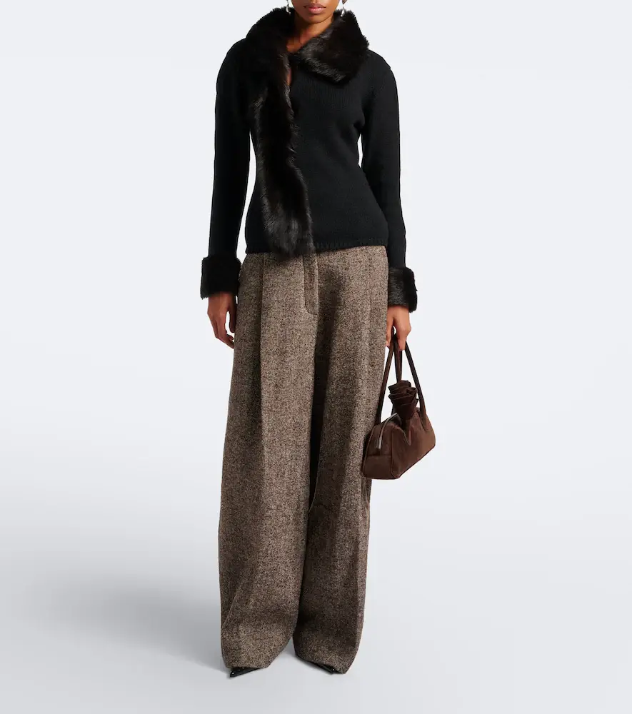 Magda Butrym Shearling-trimmed wool and cashmere cardigan | Thumbnail 3