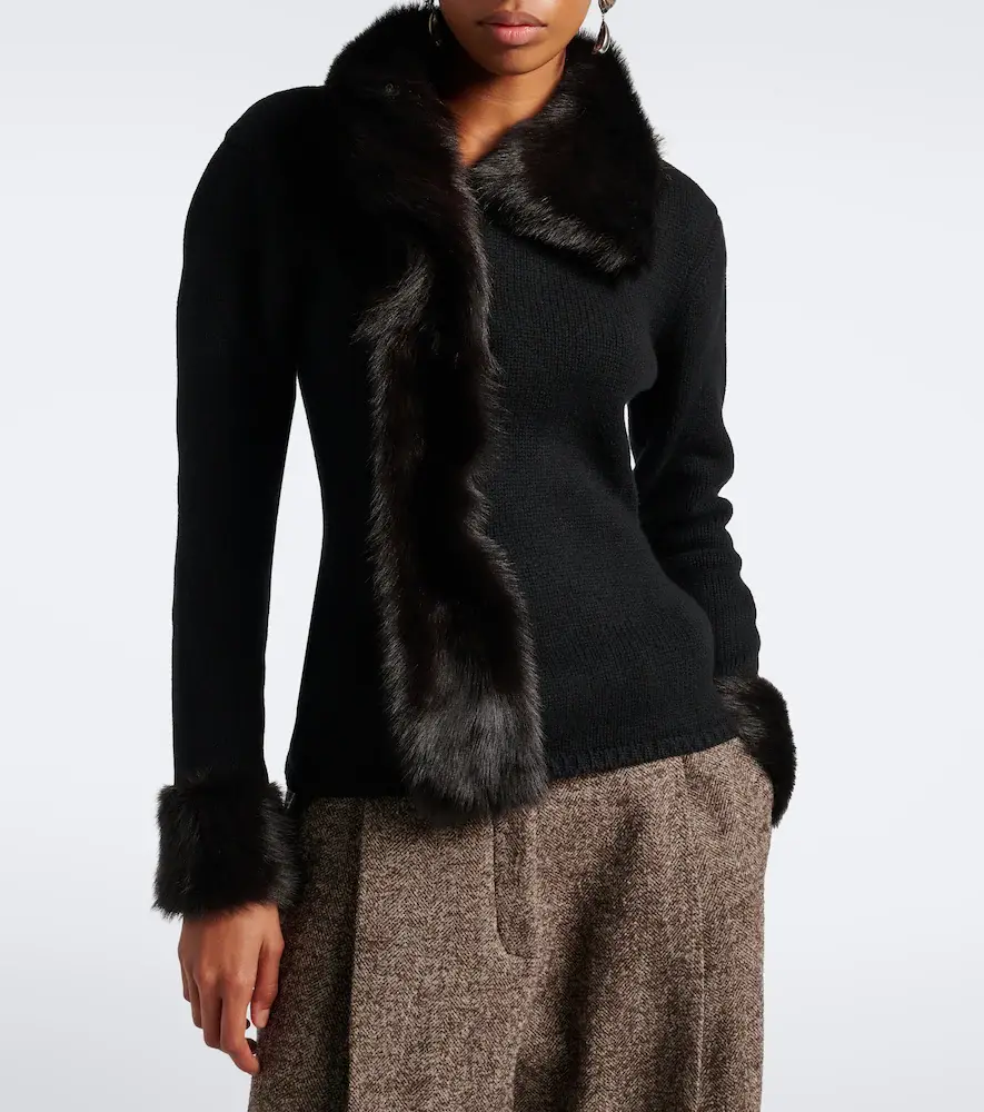 Magda Butrym Shearling-trimmed wool and cashmere cardigan | Thumbnail 5