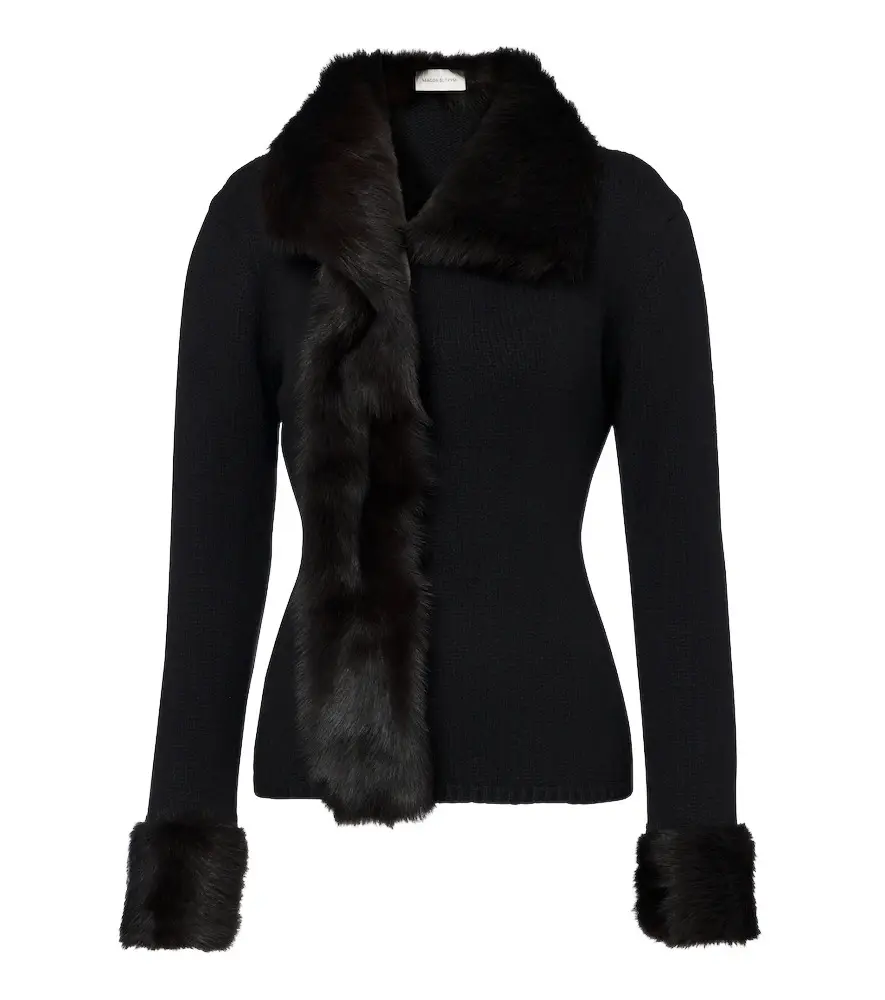 Magda Butrym Shearling-trimmed wool and cashmere cardigan