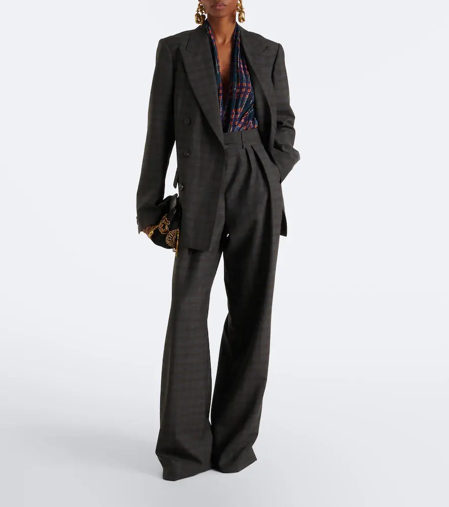 Dries Van Noten Checked pleated wool wide-leg pants | Thumbnail 4 Dries Van Noten Checked pleated wool wide-leg pants | Thumbnail 4