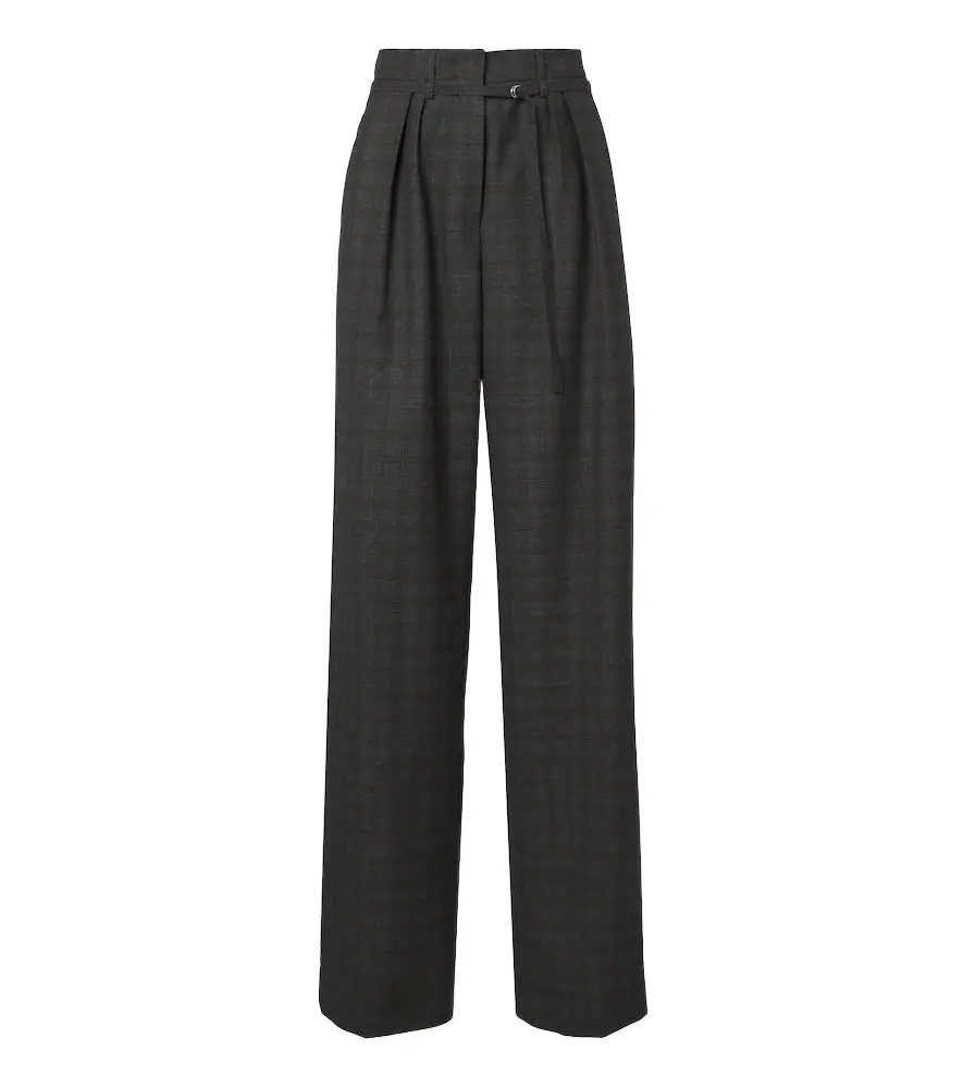 Checked pleated wool wide-leg pants Checked pleated wool wide-leg pants