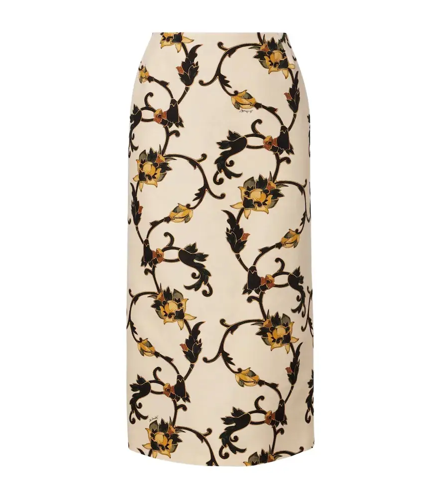 Printed wool-blend cady pencil skirt