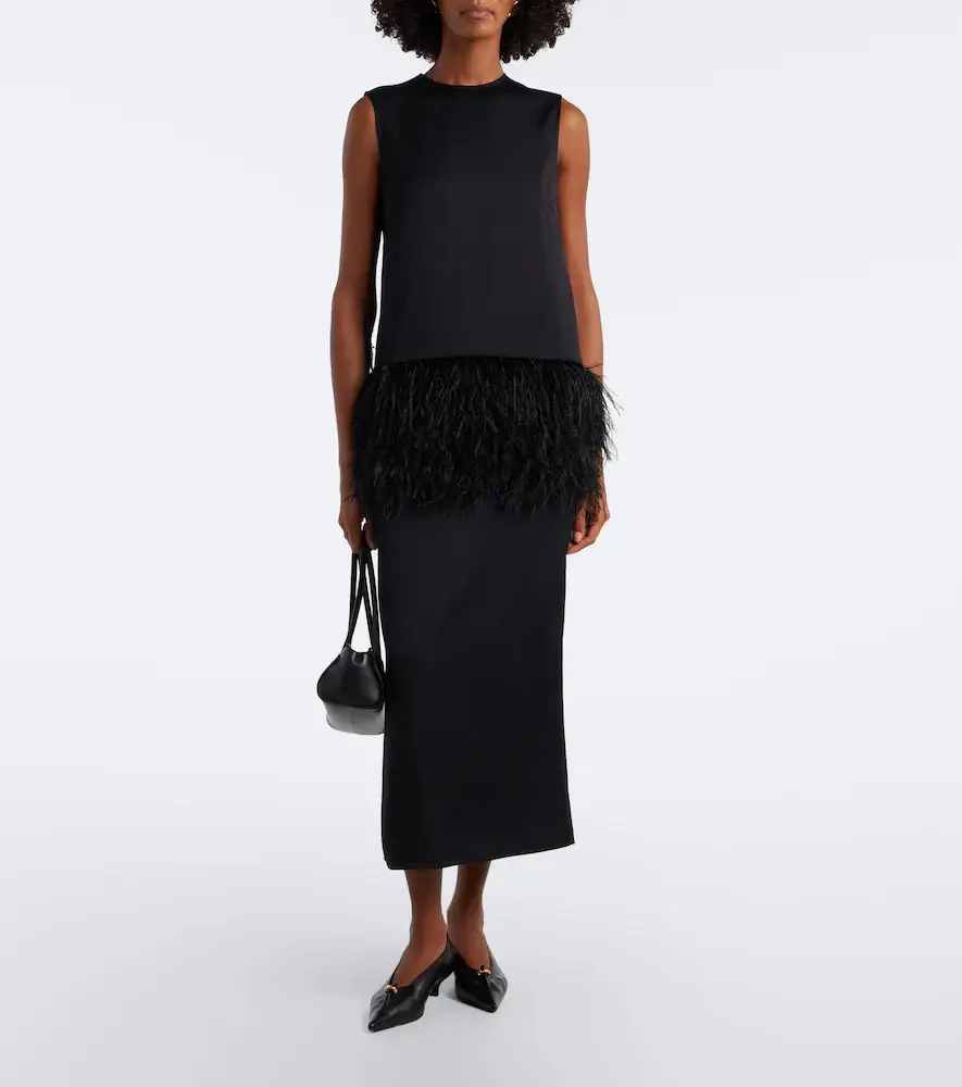 Loulou de Saison Sonia feather-trimmed midi dress | Thumbnail 2 Loulou de Saison Sonia feather-trimmed midi dress | Thumbnail 2