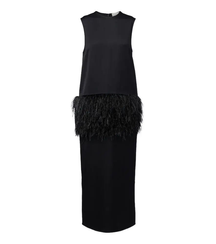 Loulou de Saison Sonia feather-trimmed midi dress
