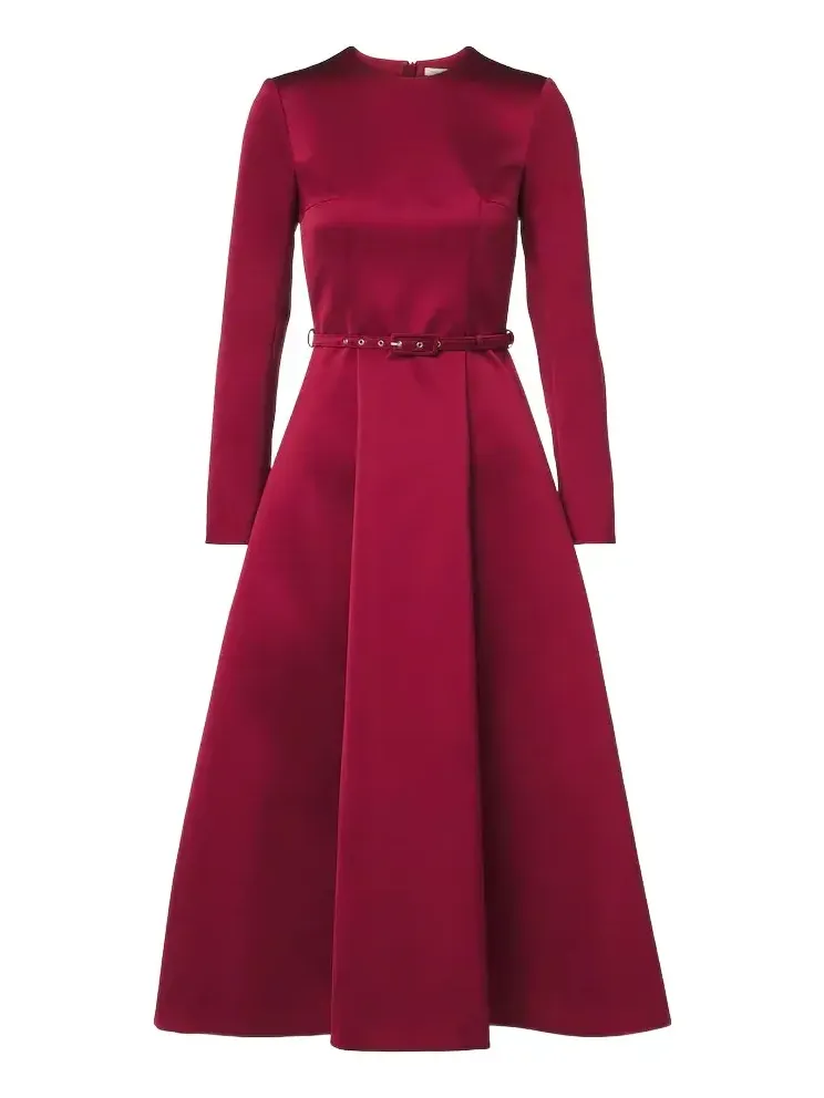 Capucine belted satin midi dress
