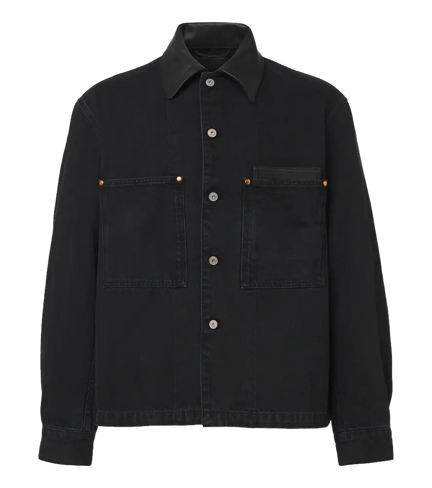 Lemaire Leather-trimmed denim overshirt