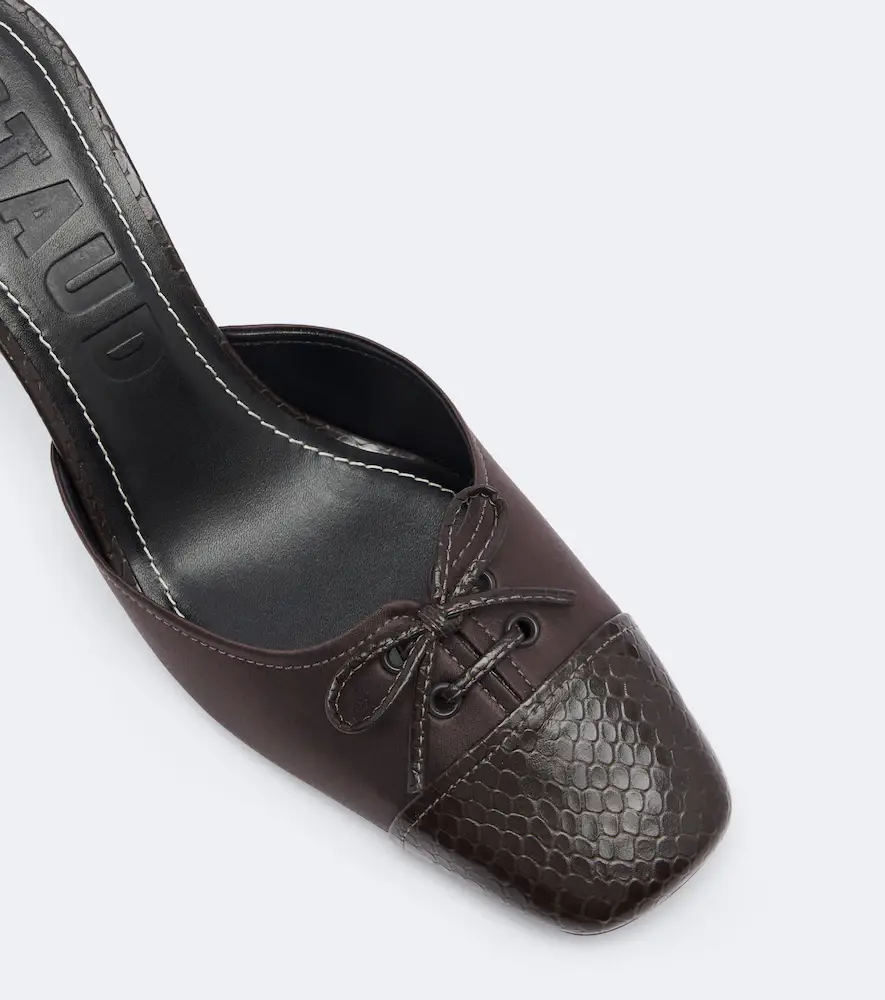 Staud Faye leather-trimmed satin mules | Thumbnail 2