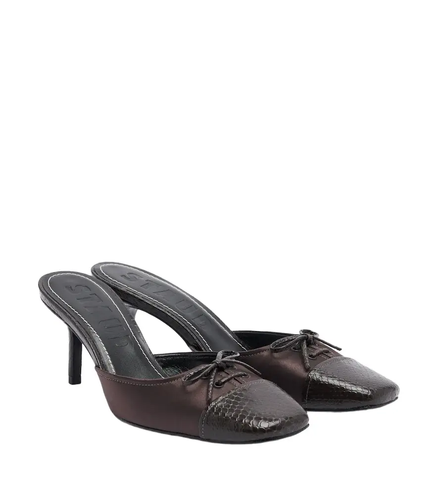 Staud Faye leather-trimmed satin mules