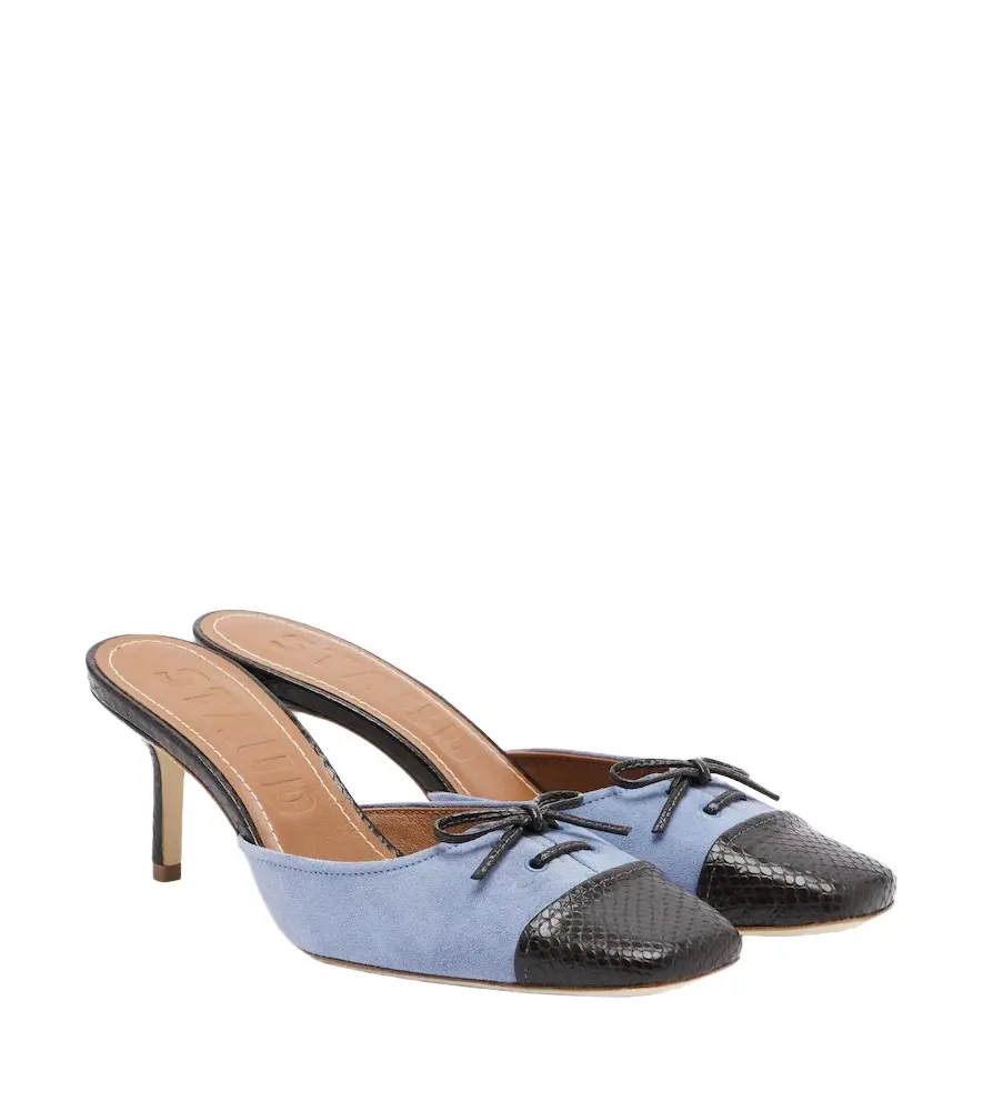 Faye leather-trimmed suede mules