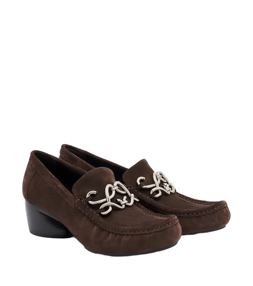 Double L suede loafer pumps