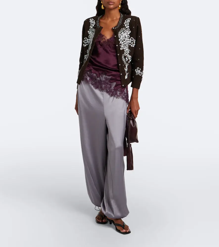 Jacques Wei Leather-trimmed satin wide-leg pants | Thumbnail 2