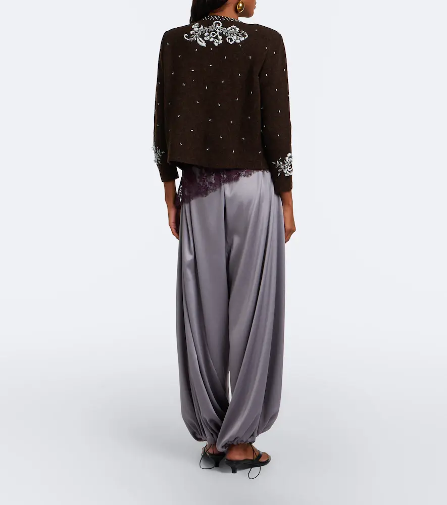 Jacques Wei Leather-trimmed satin wide-leg pants | Thumbnail 4