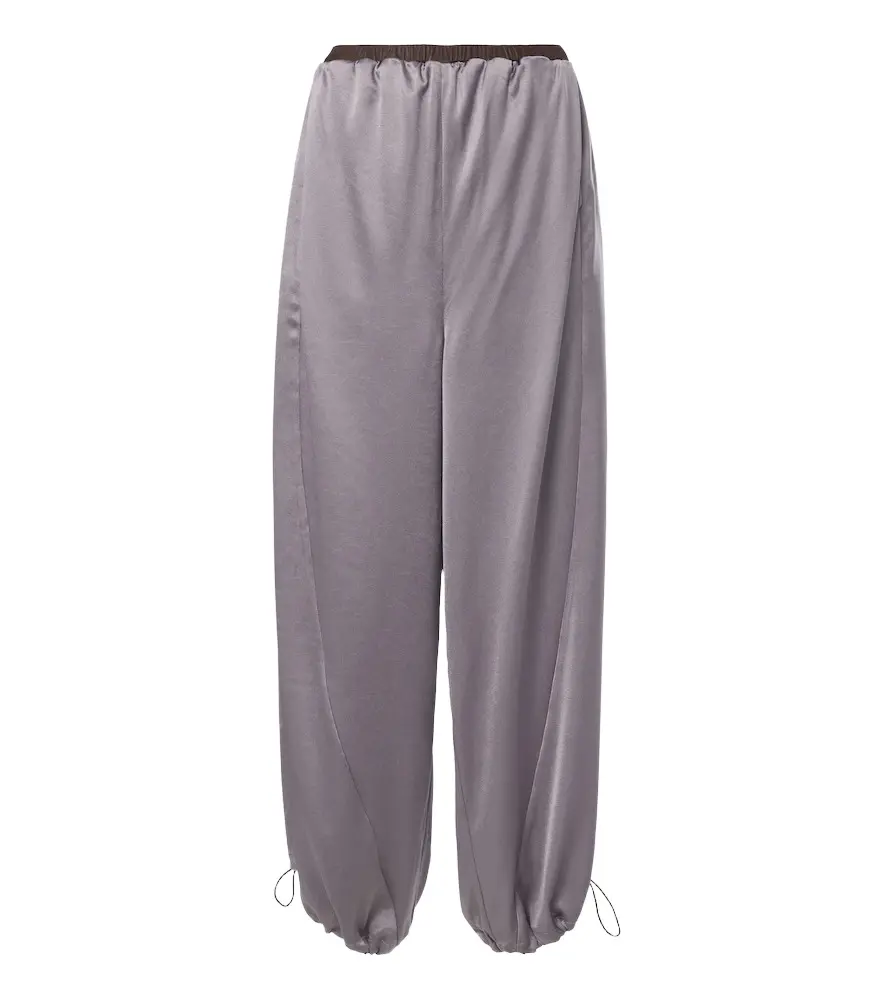 Jacques Wei Leather-trimmed satin wide-leg pants
