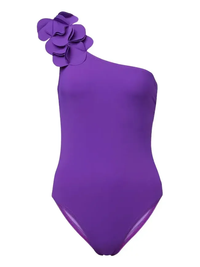 Tess floral-appliqué one-shoulder swimsuit