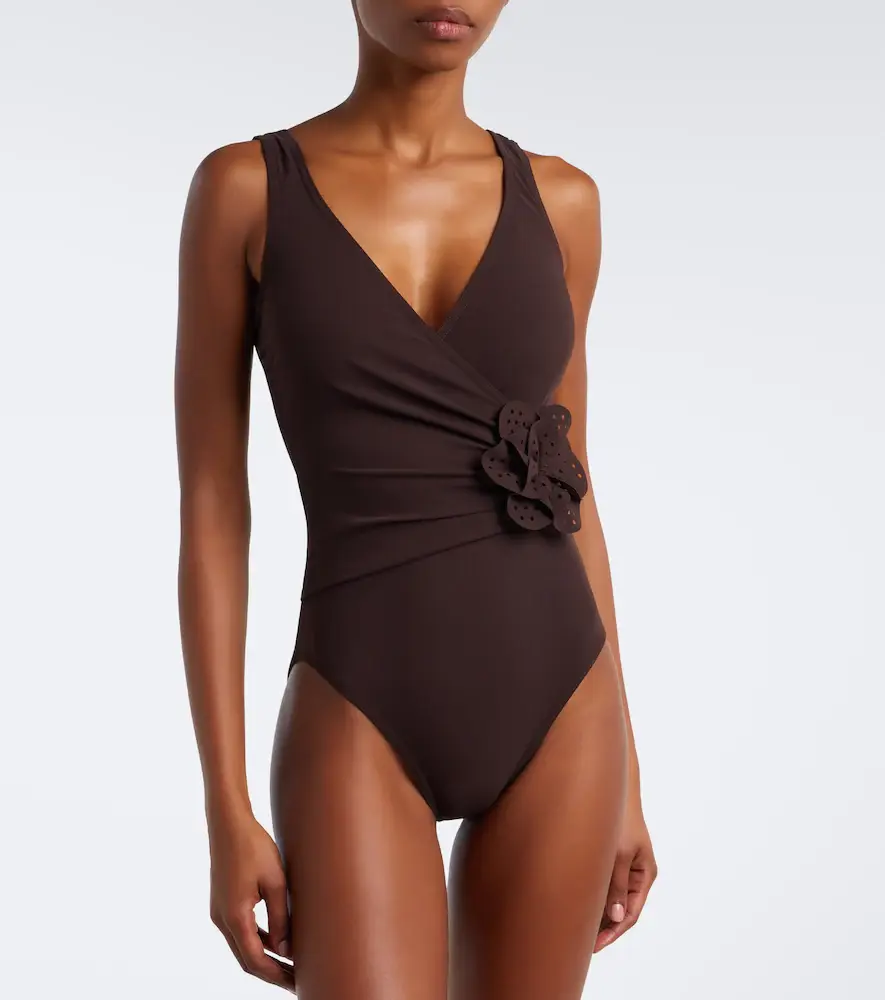 Karla Colletto Rosetta floral-appliqué gathered swimsuit | Thumbnail 4