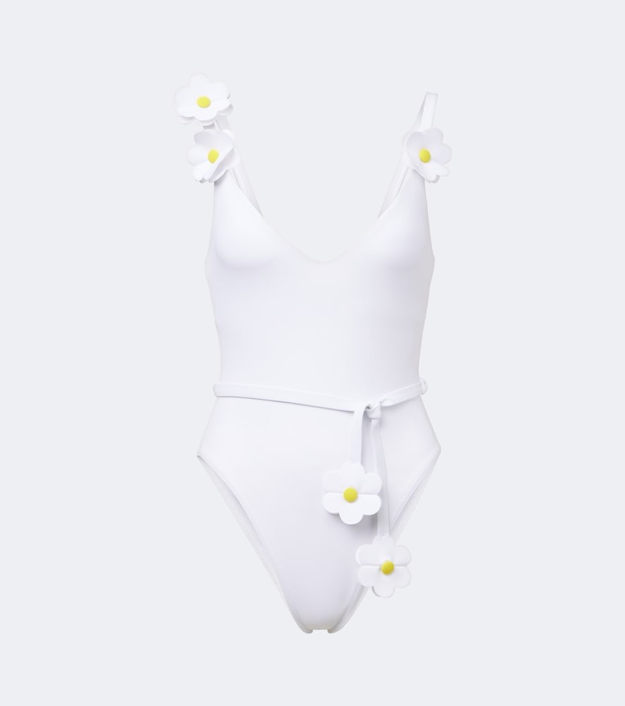 Karla Colletto Juliet belted floral-appliqué swimsuit