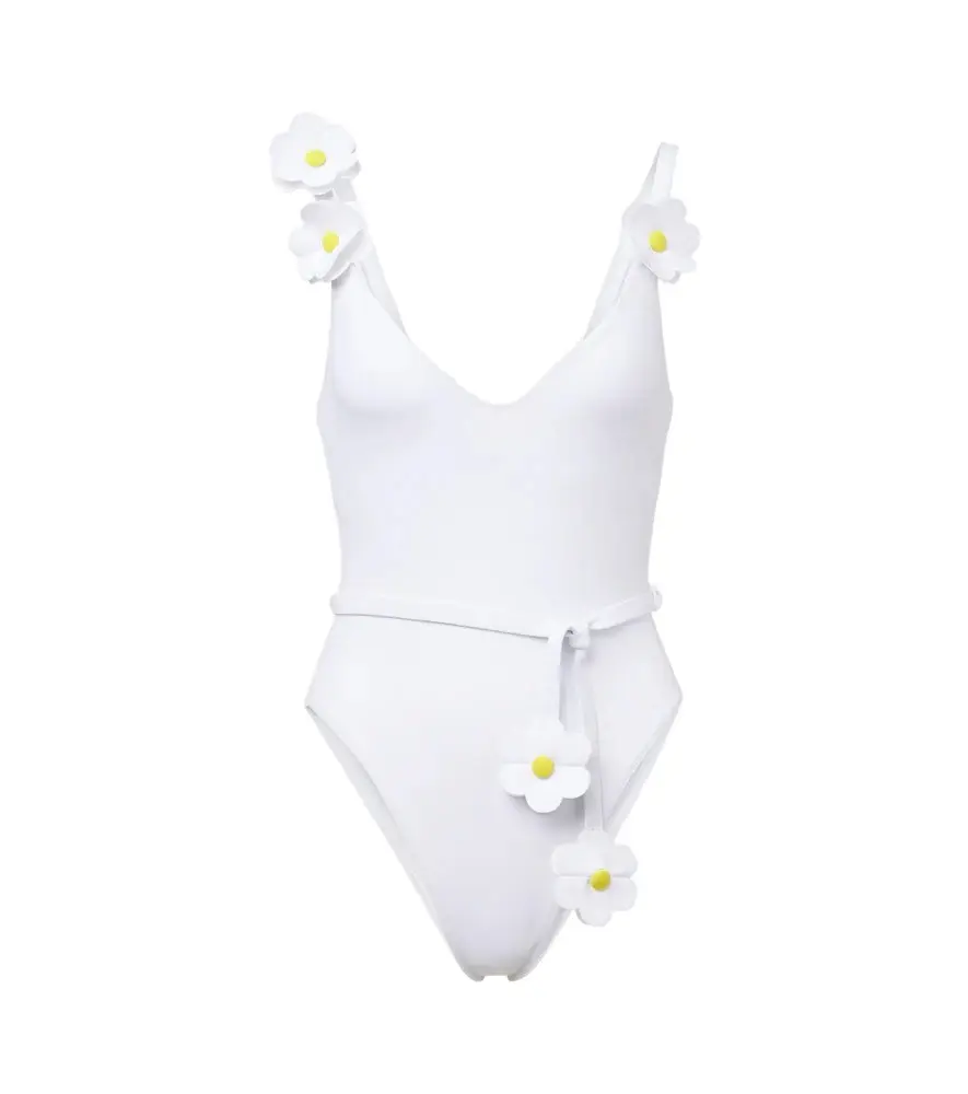 Juliet belted floral-appliqué swimsuit