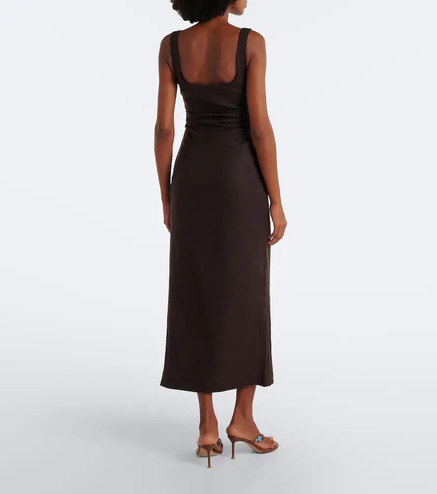 SIR. Draped linen midi dress | Thumbnail 4 SIR. Draped linen midi dress | Thumbnail 4