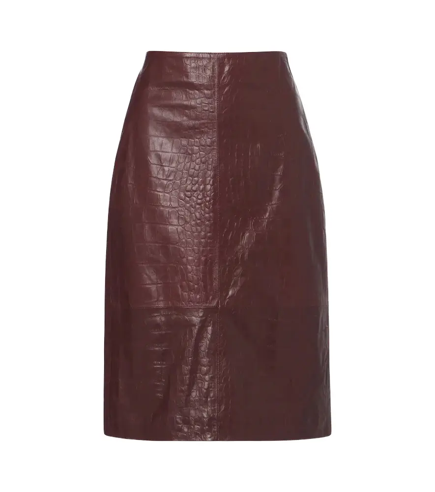 Nathaly croc-effect leather midi skirt