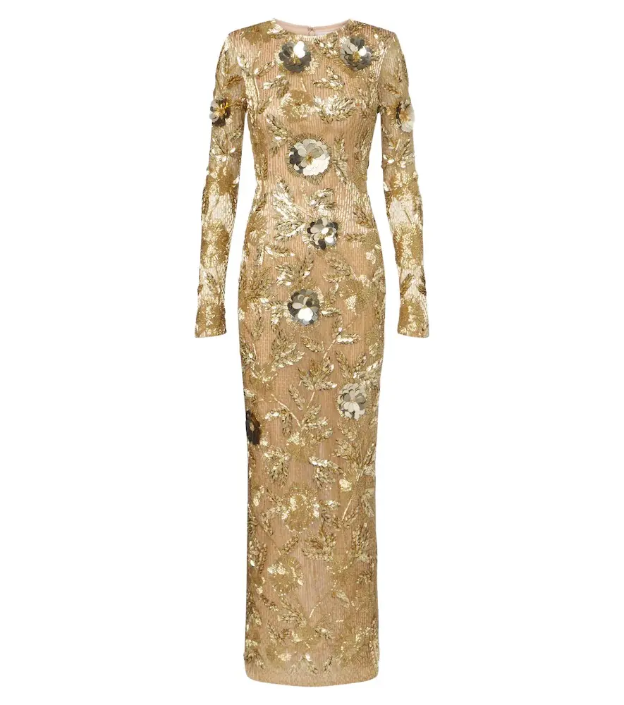 RACHEL GILBERT Pierre embellished floral-appliqué gown