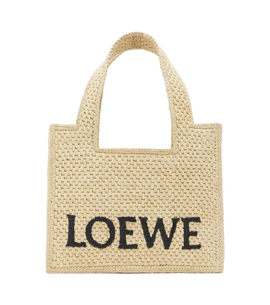 Loewe Logo Mini raffia top-handle bag