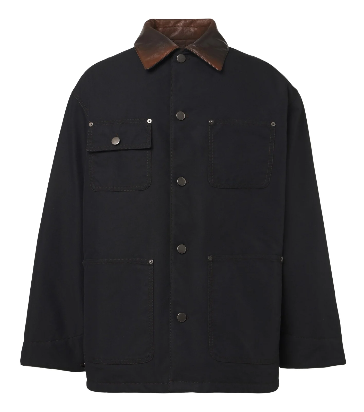 Leather-trimmed cotton-blend down jacket Leather-trimmed cotton-blend down jacket