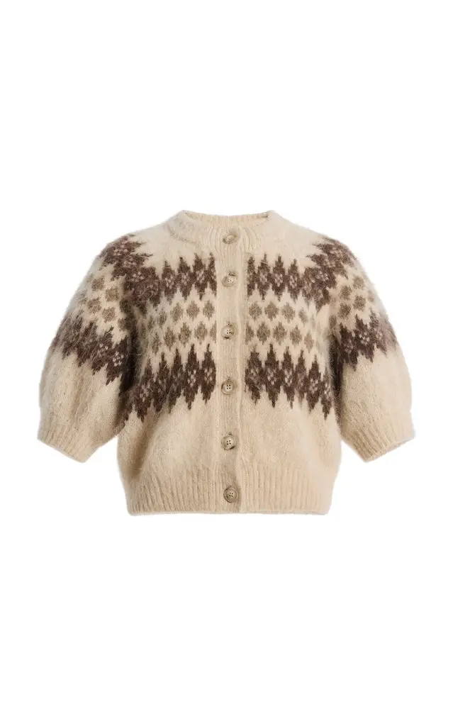 Molly Puff-Sleeve Fair Isle Knit Cardigan Molly Puff-Sleeve Fair Isle Knit Cardigan