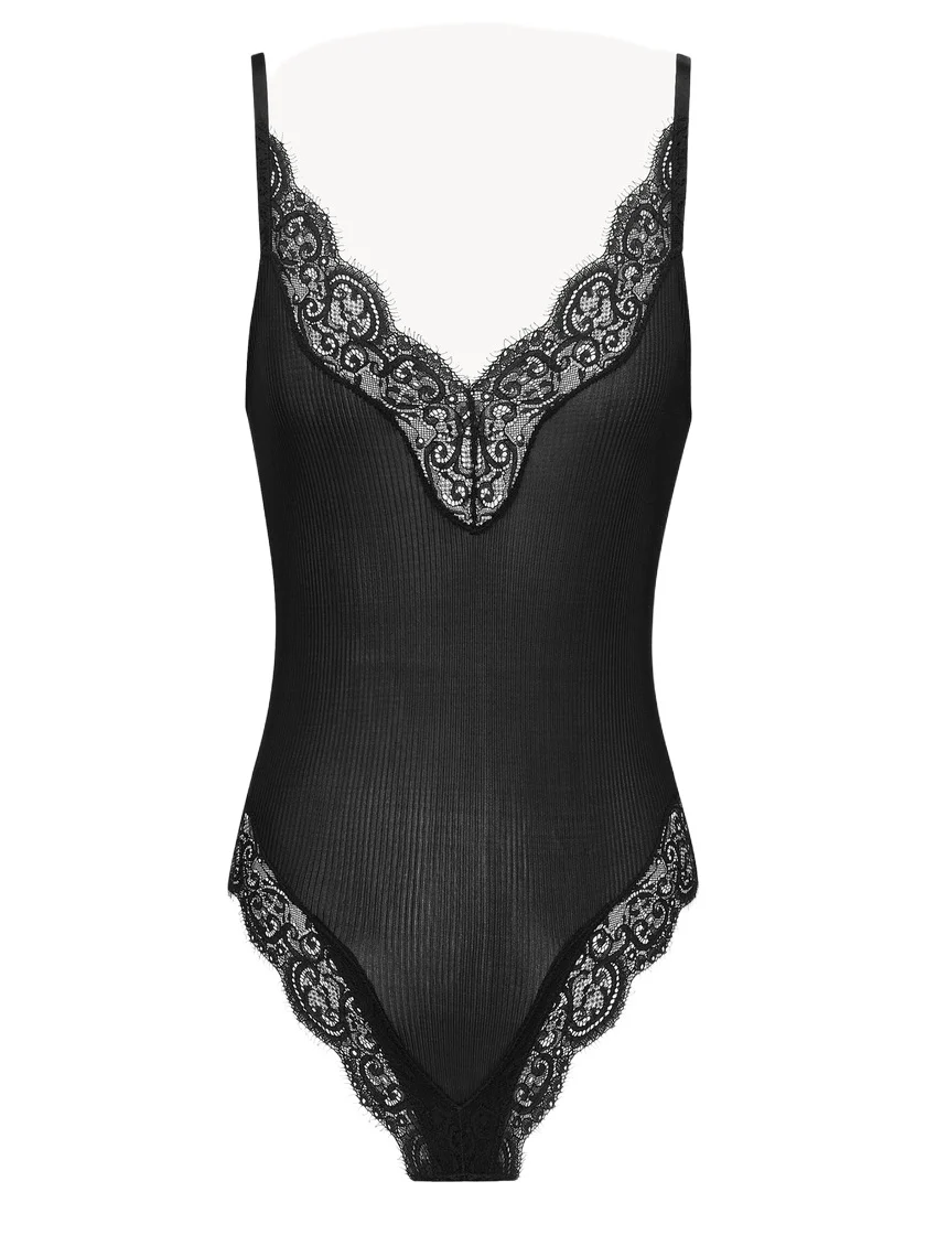 Yves Saint Laurent Laced bodysuit in ribbed silk jersey