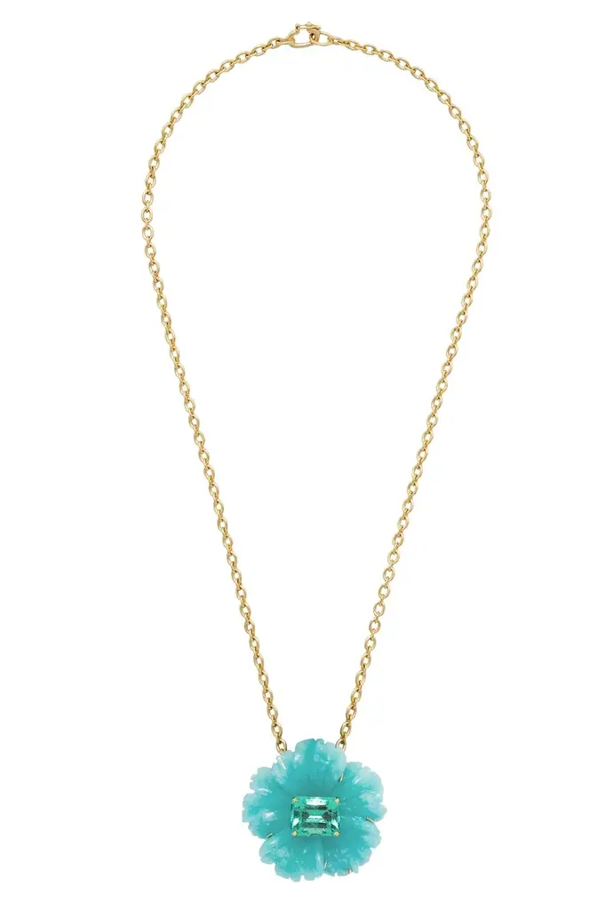 IRENE NEUWIRTH JEWELRY Amazonite Emerald Tropical Flower Necklace