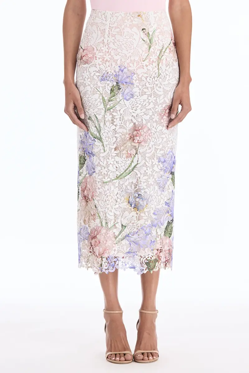 Oscar de la Renta Iris Printed Lace Pencil Skirt | Thumbnail 2