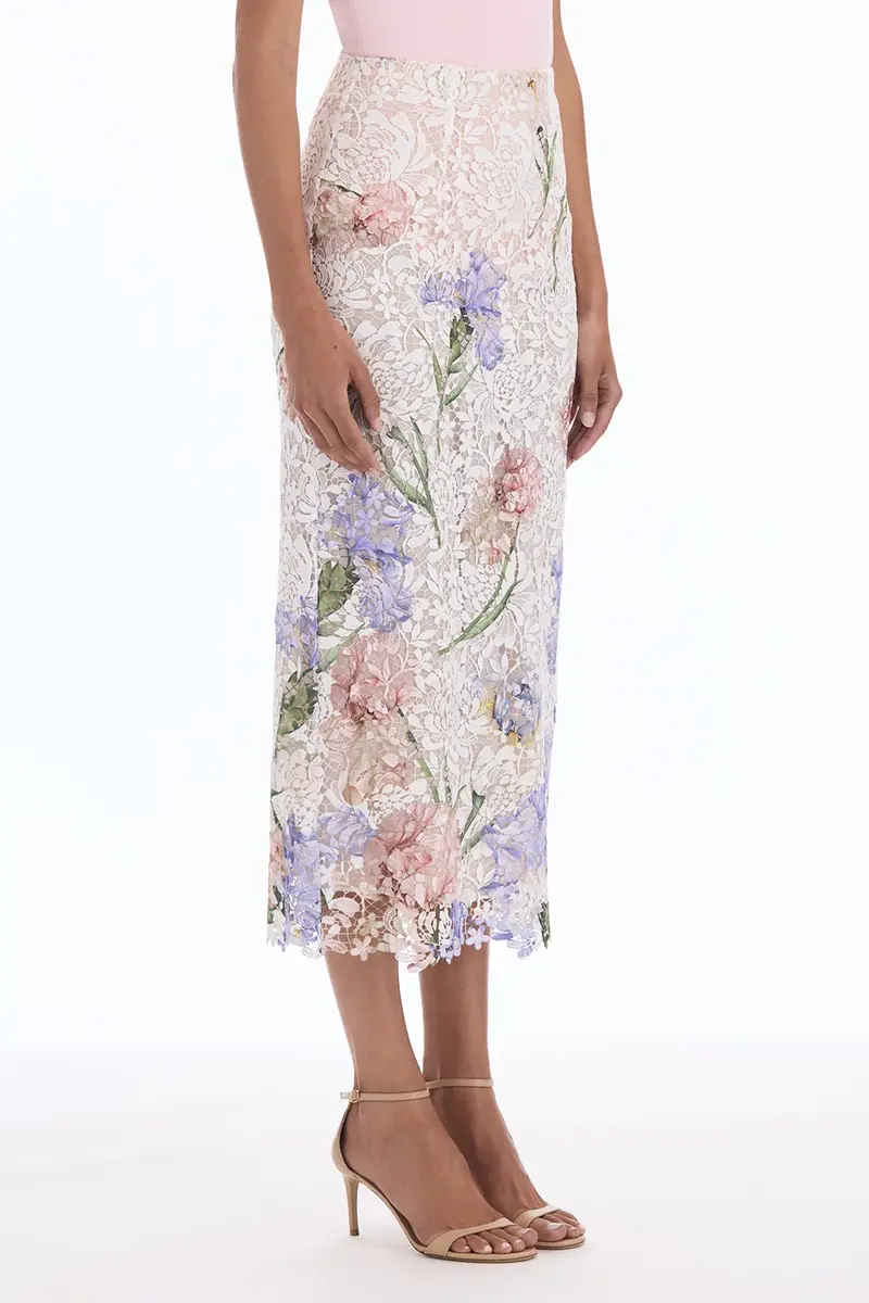 Oscar de la Renta Iris Printed Lace Pencil Skirt | Thumbnail 3